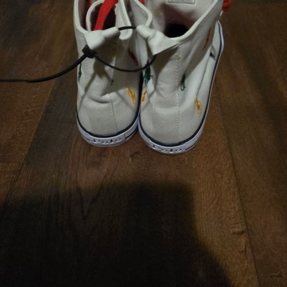 NWT-Polo Ralph Lauren White High-Top Sneakers with Multicolor Embroidery - Picture 7 of 16